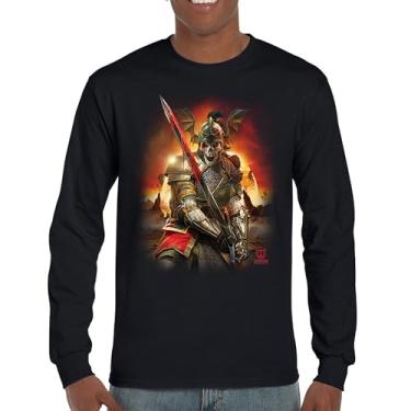 Imagem de Camiseta de manga comprida Apocalypse Reaper Fantasy Skeleton Knight with a Sword Medieval Legendary Creature Dragon Wizard, Preto, P