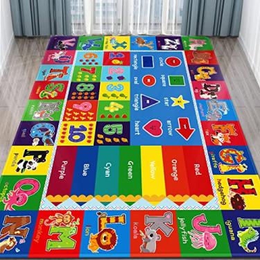 Imagem de LTKOUGFAM Tapete infantil para sala de jogos, tapetes educativos ABC para sala de aula, tapete de brinquedo pré-escolar para crianças, bebês, tapete grande macio para quarto de menino e menina (287 x