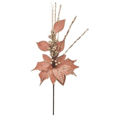 Imagem de Galho Natal Flor Bico de Papagaio Veludo Rosa Texturizado Luxo 30cm - Magizi
