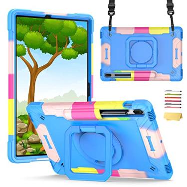 Imagem de UUcovers Capa para Galaxy Tab S8 Plus (2022) e S7 FE 5G (2021) e S7 Plus (2020) 12,5 polegadas (SM-X800/X806/T730/T733/T736/T738/T970/T975/T976) 33336) 60° e suporte de rotação de [Alça de mão/ombro], arco-íris e azul