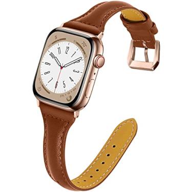 Imagem de OULUCCI Pulseiras de couro femininas compatíveis com Apple Watch Ultra, SE SE2 séries 11, 10, 9, 8, 7, 6, 5, 4, 3, 2 e 1 de 38 mm, 40 mm, 41 mm, 42 mm, 44 mm, 45 mm, 46 mm, 4, 3, 2 e 1