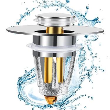 Imagem de Plugue de drenagem atualizado para pia de banheiro ajusta-se perfeitamente ao orifício de drenagem de 2,8 a 3,5 cm de diâmetro feito de aço inoxidável e cobre puro, tipo bala pop-up com cesta de filtro prata antientupimento