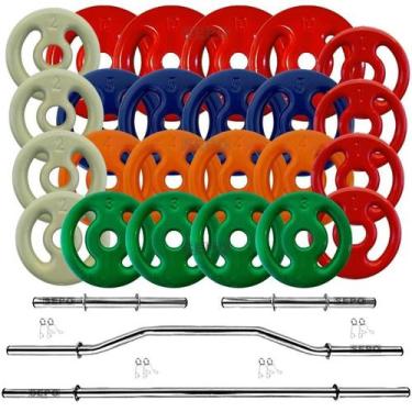 Imagem de Kit Anilhas Emborrachadas 100Kg + 4 Barras com Presilhas - SEPO