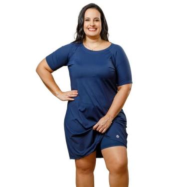 Imagem de Kit Vestido Plus Size Proteção Uv Com Short Cós Alto Moda Praia Evangé