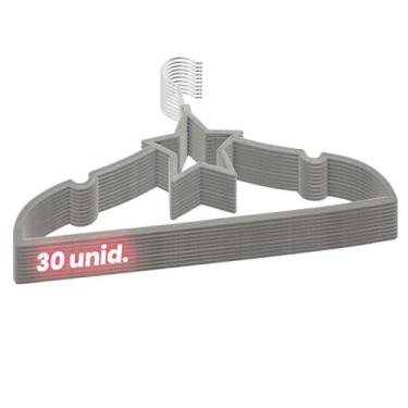 Imagem de Kit 30 Cabides Veludo cinza Antideslizantes Formato Estrela - ARBORETH
