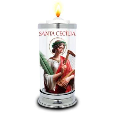 Imagem de Protetor de Velas 7 dias Santa Cecília Vidro Castiçal - Balaio de Sant
