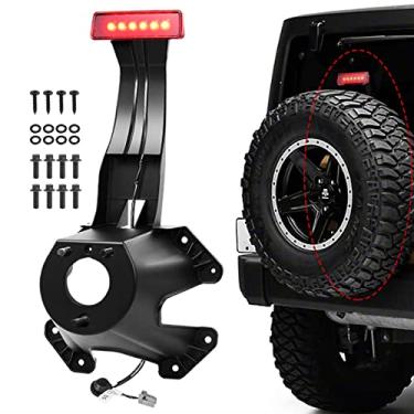 Imagem de TEMSONE Suporte de suporte de pneu sobressalente com parafusos e luz de freio de montagem alta no terceiro centro com chicote de fiação compatível com Jeep Wrangler JK 2007-2018 substitui 68048581AA,