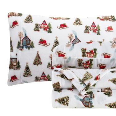 Imagem de Elegant Comfort Conjunto de lençóis luxuosamente macios de flanela de veludo para férias de 4 peças - qualidade premium - aconchegante, quente, flanela de veludo felpudo de Natal - Queen, bangalô