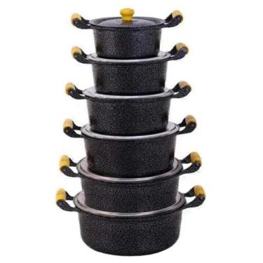 Imagem de Jogo 6 Panelas Caçarolas de Alumínio Fundido Craqueado Preto - Okaysho
