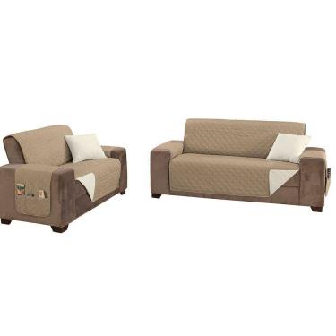 Imagem de Protetor De Sofá Manu Dupla Face 2 E 3 Lugares King Microfibra - Caqui/palha