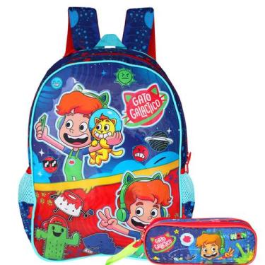Imagem de Mochila De Alças Gato Galáctico Com Estojo Infantil Duplo - Clio Style