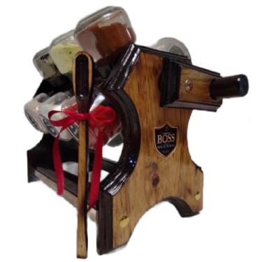 Imagem de Porta temperos em madeira maciça 12 potes + colher dosadora de Tempero