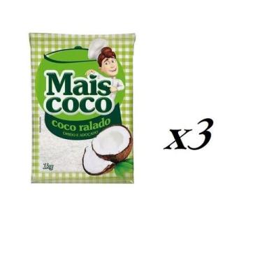 Imagem de Coco Ralado úmido Adoçado Mais Coco 3 Pacotes de 1 kilo - Lynx produçõ