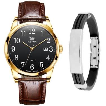 Imagem de Kit Relógio Olevs Casual Masculino Dourado Mais Pulseira Silicone - PE