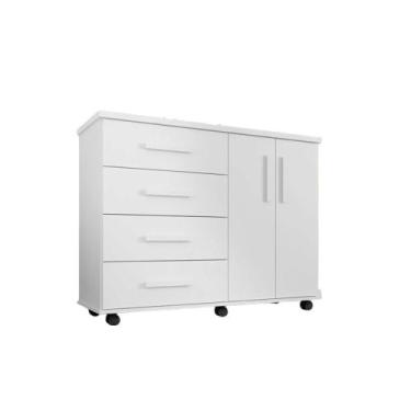 Imagem de Cômoda Encanto Para Quartos Com 4 Gavetas e 2 Portas Cor Branca - Geva
