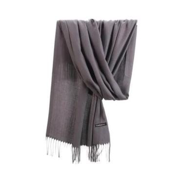 Imagem de Lenço de Inverno Feminino - Pashmina de Caxemira com Borla - Cor Sólid