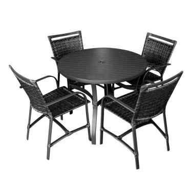 Imagem de Conjunto Mesa Redonda 1,00 Com 4 Cadeiras Betta Em Alumínio Área Externa Preto