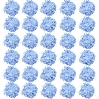 Imagem de Sumupa Sem hastes 32 cabeças de hortênsia de seda flores artificiais hortênsia flores falsas cabeças sem hastes para decoração de casa (azul)