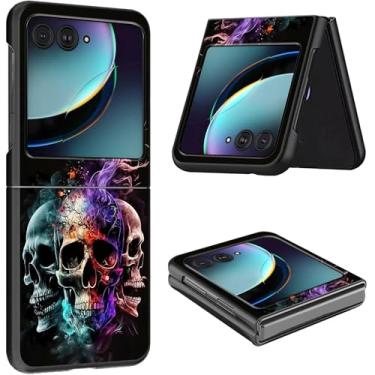 Imagem de Capa para Motorola Razr Plus 2023 fina, leve, rígida, PC à prova de balanço, capa protetora para celular Motorola Moto Razr Plus 2023 5G/Razr 40 Ultra 6,9 polegadas - Caveira de gelo de fogo