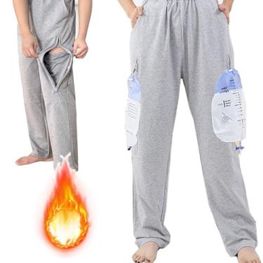 Imagem de AUSTYLCO Calça com forro de lã para urina de inverno com bolsos com zíper, calça de cateter para incontinência, suporte de bolsa de urina para nefropatia, nefropatia, cistostomia, idosos