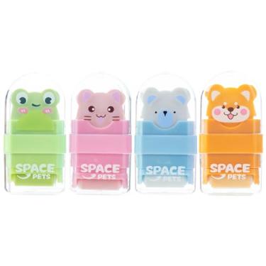 Imagem de M&G Pacote com 4 borrachas de lápis com rolo de limpeza, borrachas fofas para crianças, borracha divertida de animais com rolo de barbear e capa, para professores, material escolar, casa, escritório,