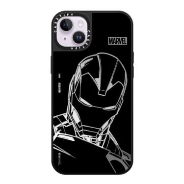 Imagem de CASETiFY Capa espelhada para iPhone 14 Plus [Iron Man Co-Lab/Reflexiva/Proteção contra quedas de 1,5 metros/Compatível com Magsafe] - Homem de Ferro - Preto - Prata em Preto