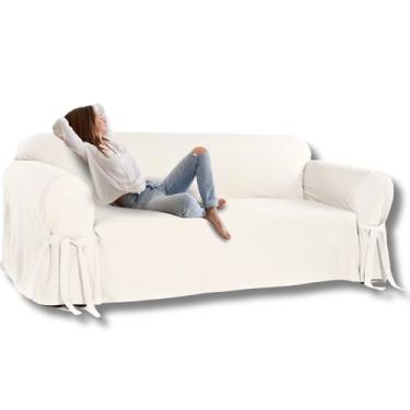 Imagem de Capa para Sofá de 3 lugares até 2,10m em Brim Peletizado Elegante Macia Moderna Luxuosa Laços Confortável Cor:Crua