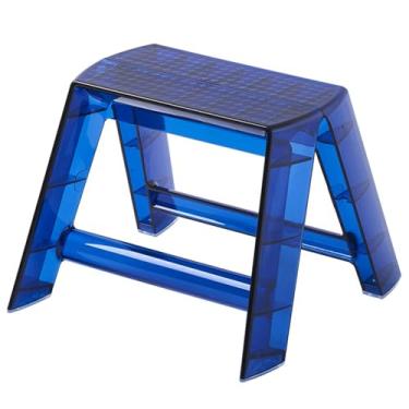 Imagem de Banco transparente, escada dobrável de acrílico portátil, 1 degrau, cadeira pequena para adultos, para cozinha, biblioteca interna e externa(Blue)