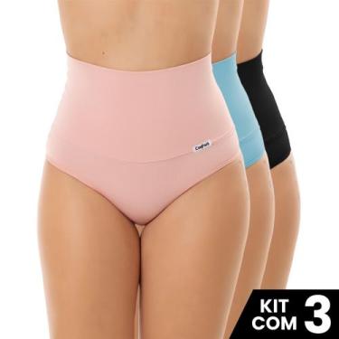 Imagem de kit 3 Calcinhas Cós Alto 15 Cm Aperta Barriga Modeladora Compressão Fe