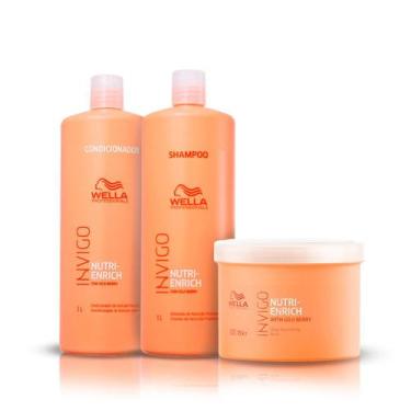 Imagem de Kit Nutri Enrich Shampoo, Condicionador 1L e Máscara 500ml - Wella - W