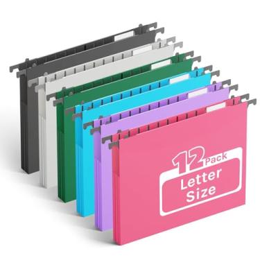 Imagem de Ansook Pastas de arquivo suspensas de plástico de capacidade extra, bolso sanfonado expansível de 2,5 cm, resistente para arquivo, pastas penduradas rígidas e duráveis, abas inseríveis, tamanho carta,