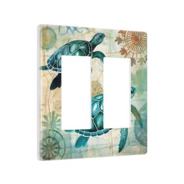 Imagem de Mapa Tartaruga Náutica 2 Gang Double Rocker/Decora Light Switch Cover GFCI Dispositivo Placa Decorativa de Parede Placa Frontal Elétrica Sem Parafusos