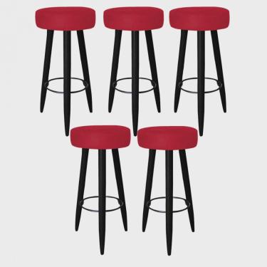 Imagem de Kit 05 Banqueta Alta Lia Para Cozinha Bar Balcão Bistrô Pé Palito Preto Suede Vermelho - Ahz Móveis