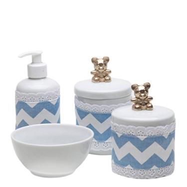 Imagem de Potinho de Mel Potes Molhadeira E Porta Álcool-Gel Com Capa Ursinho Azul