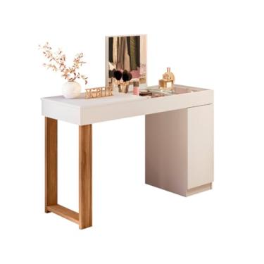 Imagem de Penteadeira Escrivaninha Camarim Com Espelho Industrial Trabalho Mesa Estudo Love Computador Home Office Puff Quarto Meninas Tampo Nicho Porta Joias Cor Cinamomo/Branco