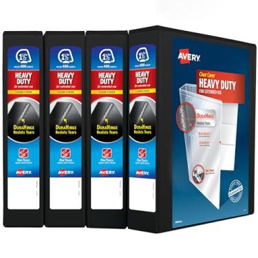 Imagem de Avery Fichário resistente com 3 argolas, anel inclinado de um toque de 3,8 cm, comporta papel de 21,6 x 28 cm, 4 fichários pretos (79870)