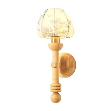 Imagem de Luminária de parede japonesa Wabi-Sabi Fabric Arts de 17,7 pol., luxuosa, para sala de estar, estudo, base vintage, para quarto, bar, sala de jantar, corredor (bege)