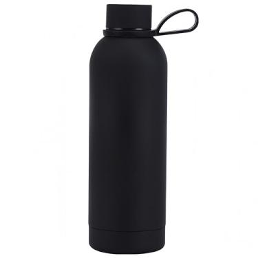 Imagem de FAMKX Garrafa de água esportiva de boca estreita isolada de parede dupla de aço inoxidável com alça, frasco a vácuo em forma de cola (preto)