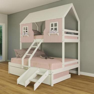 Imagem de Treliche Casal/ Solteiro Casinha Encantada com Kit Escada/ Escorregado