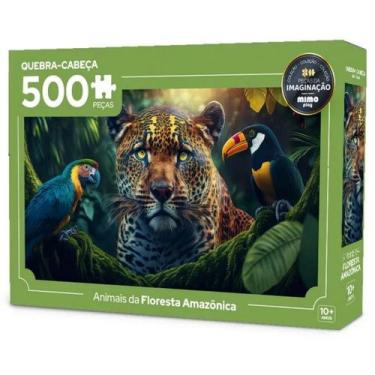 Imagem de Quebra Cabeça Animais Amazonia Onça Passaros Arara 500 Peças - Mimo, C