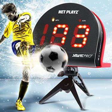 Imagem de NET PLAYZ Radar de velocidade de futebol, sensor de velocidade de disparo de potência de tiro, sensor de radar esportivo (mãos livres) - presentes para jogadores de futebol, treinadores e fãs