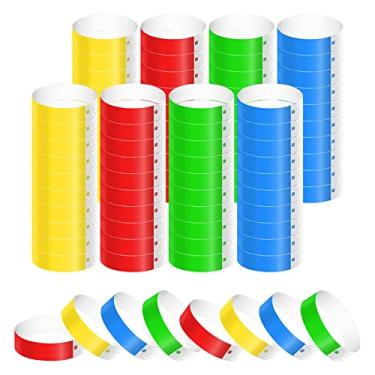 Imagem de KINBOM 800 pulseiras neon para eventos, pulseiras de papel colorido à prova d'água de identificação para festas, eventos e clubes (verde/vermelho/azul/amarelo)