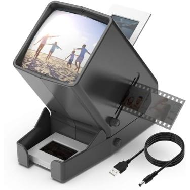 Imagem de DIGITNOW! Visualizador de filme e slide de 35 mm, ampliação de 3 x iluminação de LED, iluminação iluminada por USB, operação de bateria para slides de 35 mm e negativos de filme positivo