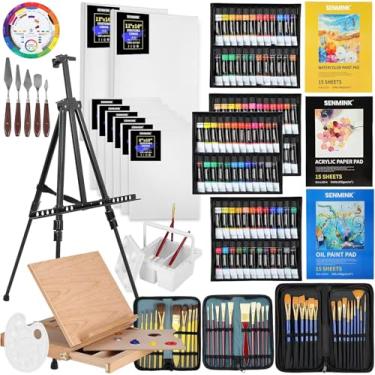 Imagem de Conjunto de pintura artística de luxo de 149 peças com cavalete de madeira de faia sólida e alumínio, 96 tintas, tela esticada e acessórios, suprimentos de pintura de arte para artistas, iniciantes e adultos