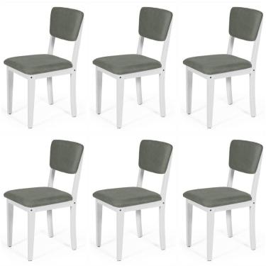 Imagem de Conjunto 6 Cadeiras De Jantar Estofada Em Madeira Maciça Ella Branco/cinza