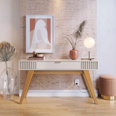 Imagem de Aparador Ripado para Sala 136x74cm Riviera Colibri Cor: Off White
