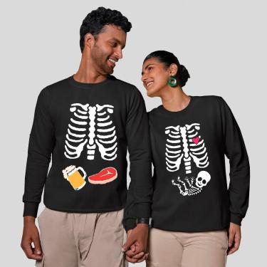 Imagem de Kit 2 Blusas Frio Moletom Careca Sem Capuz Casal Namorados Festa-Masculino