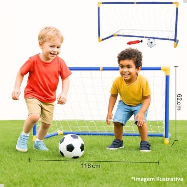 Imagem de Mini Trave Gol Futebol Infantil Kit Golzinho Bola e Bomba - DM Toys