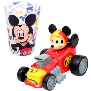 Imagem de Kit Especial Carro 13cm Mickey Carrinhos Fantásticos + Copo - EBN Kids