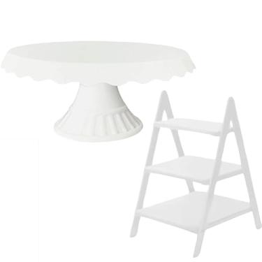 Imagem de Kit Decoração Escadinha P/ Doce Lembrancinhas Festa Aniversário Suporte Bolo (Branco)
